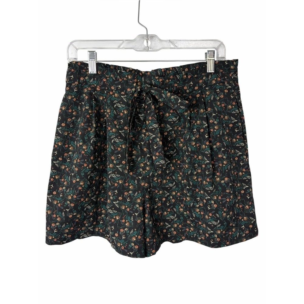 DR2 Floral Waist Tie Shorts Women's Large Black Botanical Cottagecore